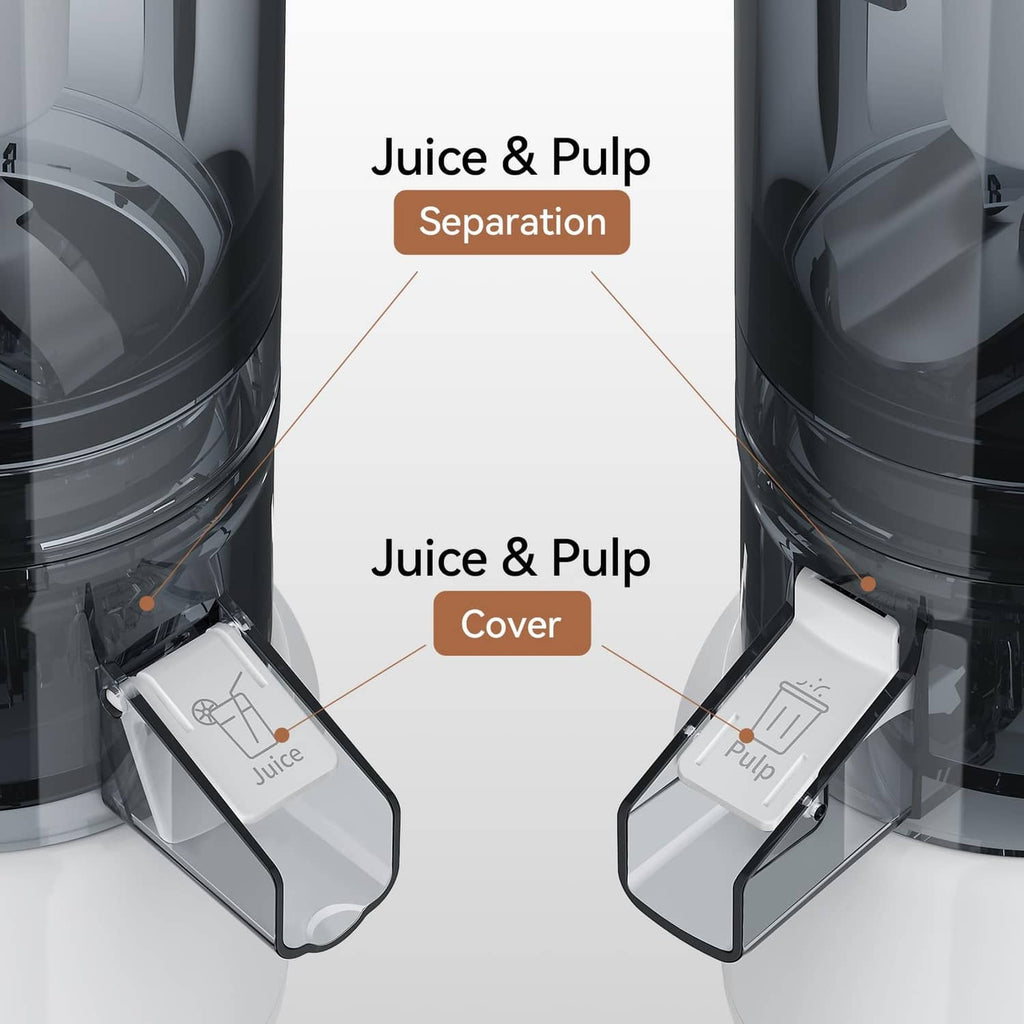 KITCHTREE juicer attachment showing juice and pulp separation covers in housing