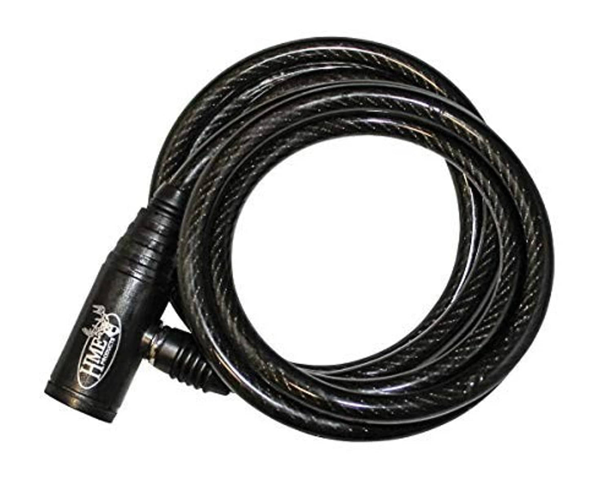 Hme self-coiling cable lock, black braided cable with curved coil loop