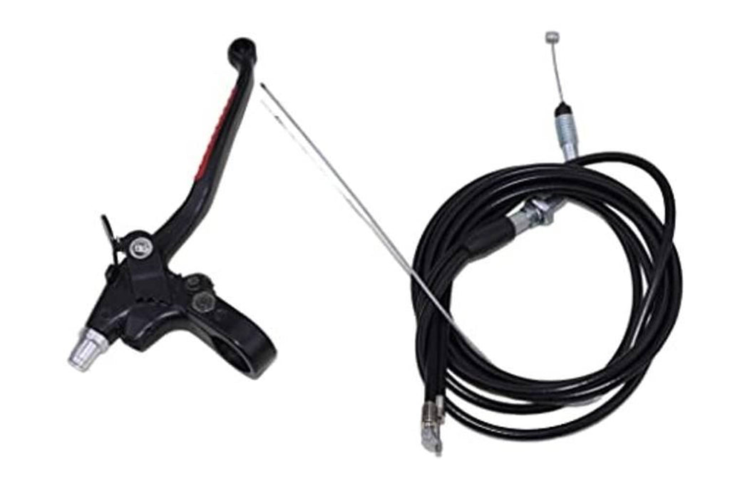 Brake lever assembly and thumb throttle cable with black housings and metal fittings