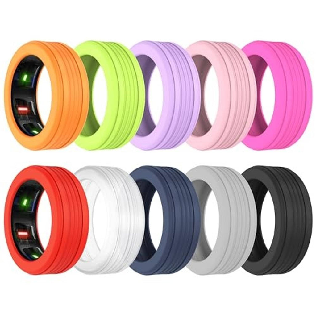 10-pack silicone ring protector covers, red to black and white tones