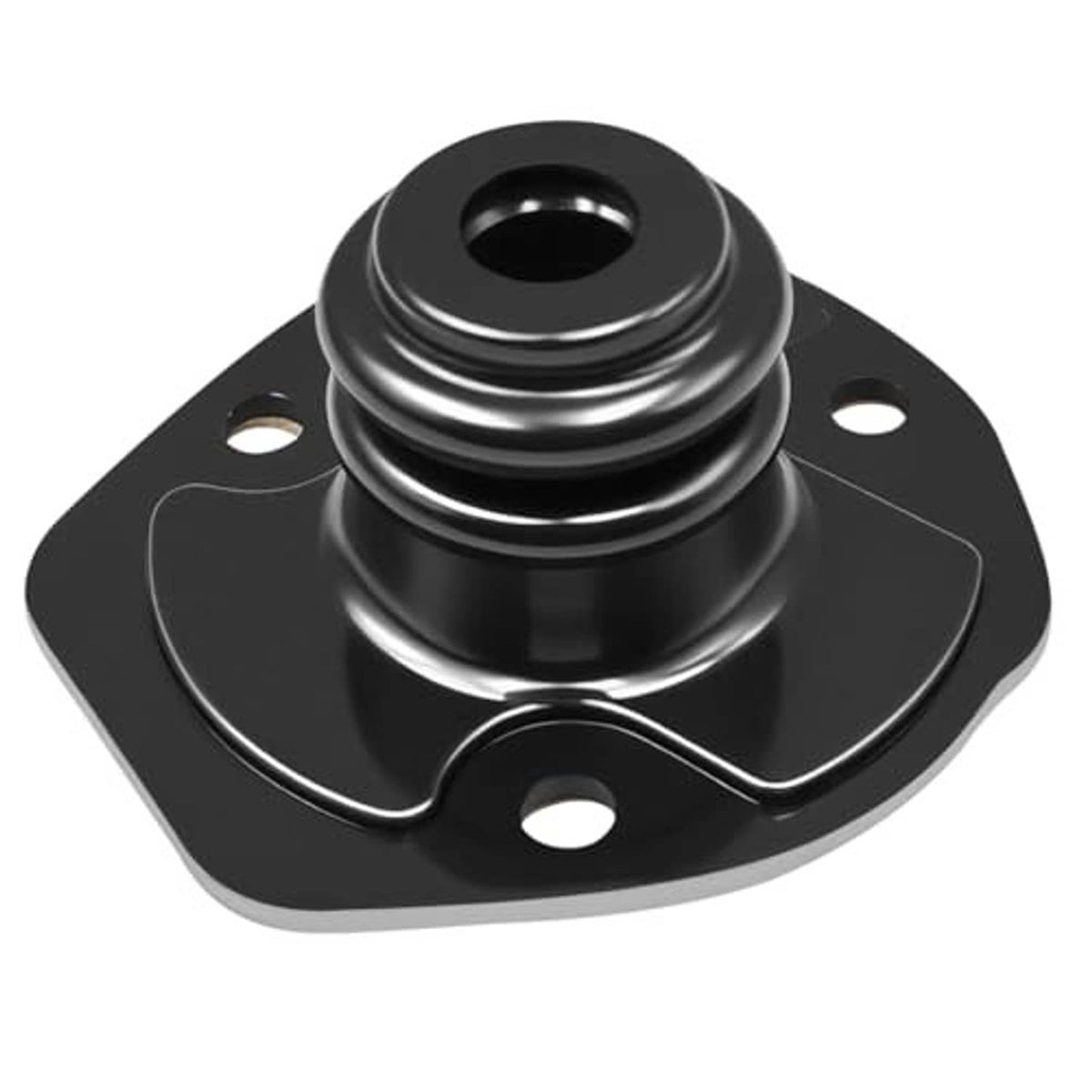 Black shifter turret seal with flared metal base and center opening