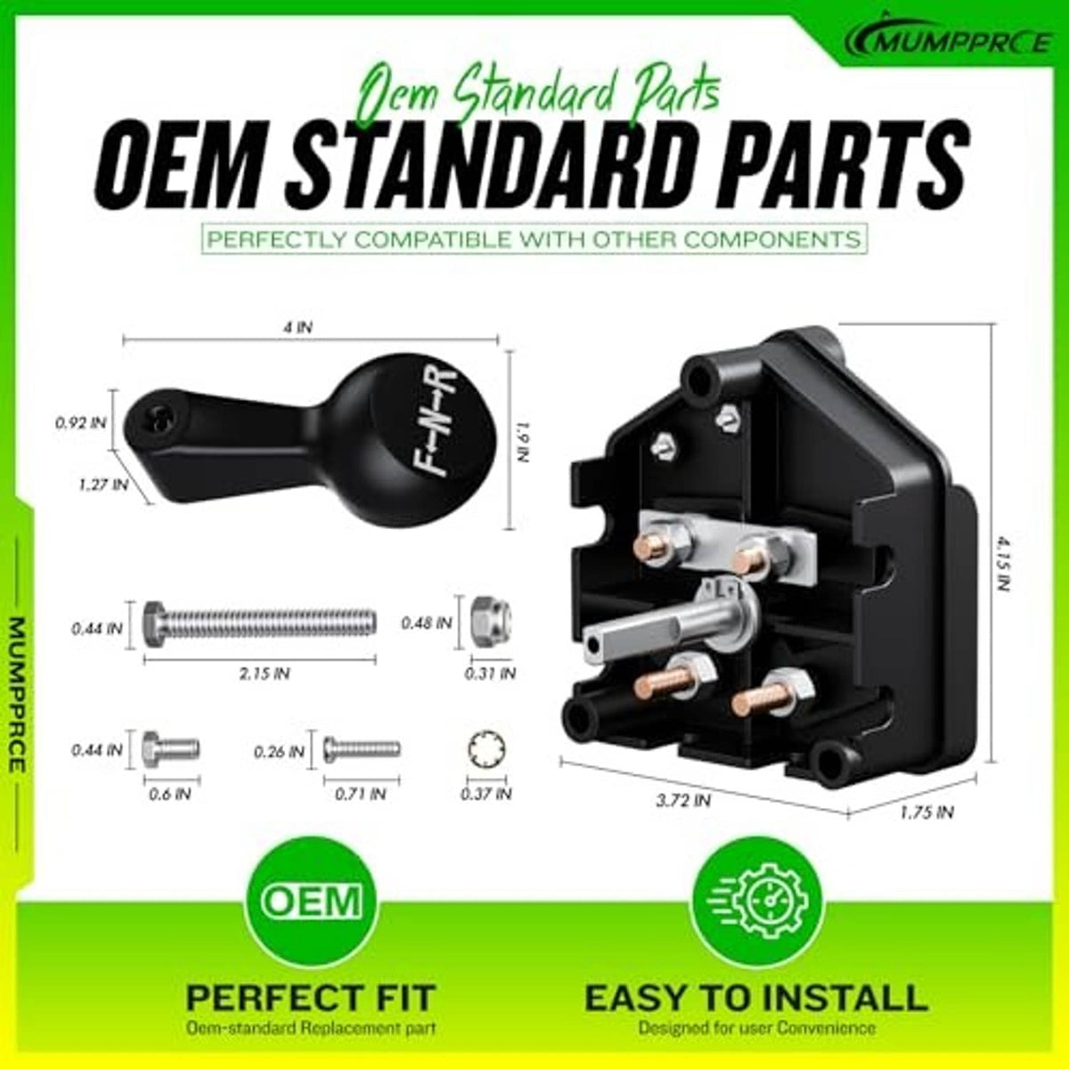 Forward-reverse switch OEM parts diagram with labeled measurements and contact layout.