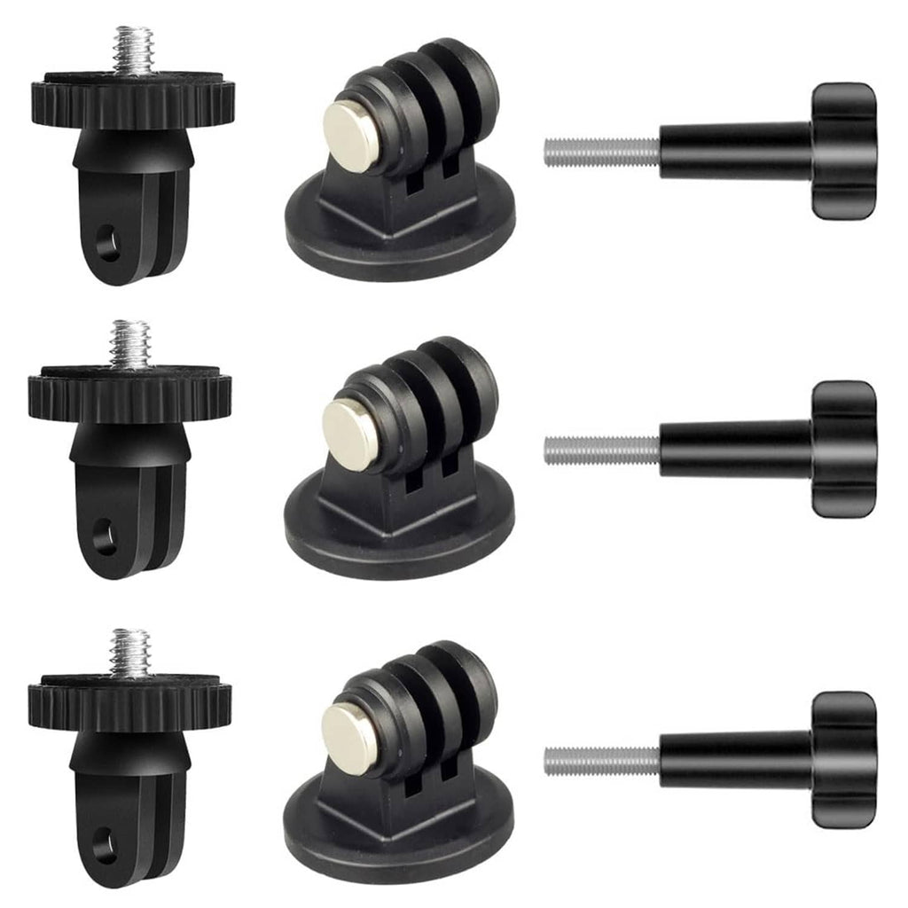 Black tripod mount adapter with knurled clamp and 1/4-20 threaded screw