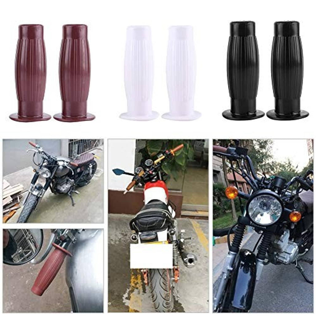 Motorcycle handlebar grip set: burgundy, white, and black grips with ribbed texture