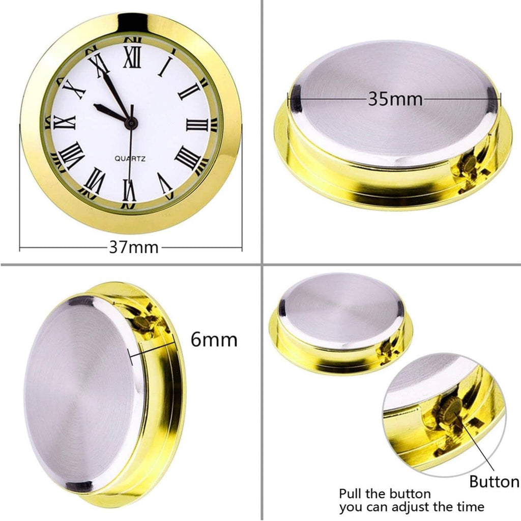 Gold round quartz clock insert insert with white dial and gold back with 35mm label
