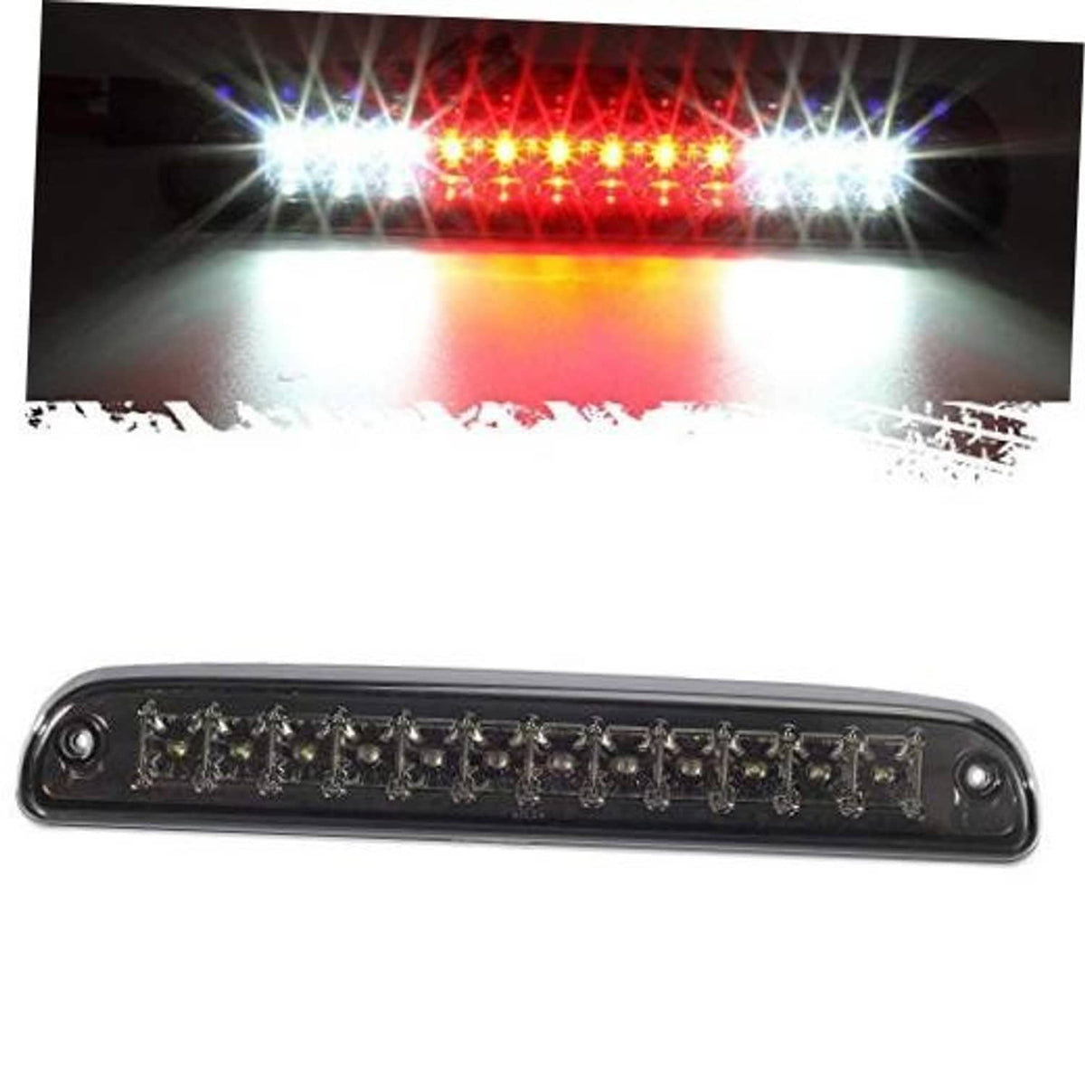 LED third brake light bar, chrome housing, smoke lens, illuminated red LED array