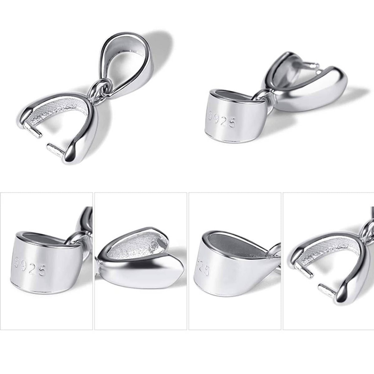 925 sterling silver pendant bail connectors with hinged clasp and stamped metal face
