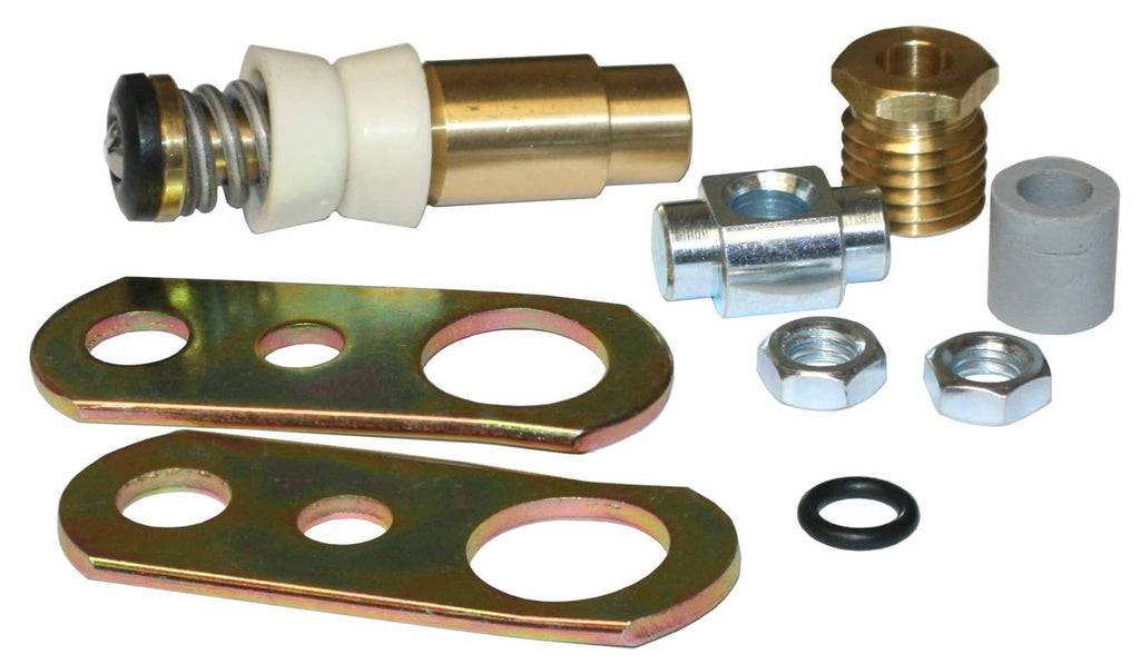 Hydrant parts kit with brass stem, white bushing, steel nuts, O-ring, and gaskets