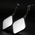 Pair of motorcycle rearview mirrors with square reflective glass and black stems