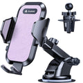 Purple and black car phone holder with suction base and side clamps