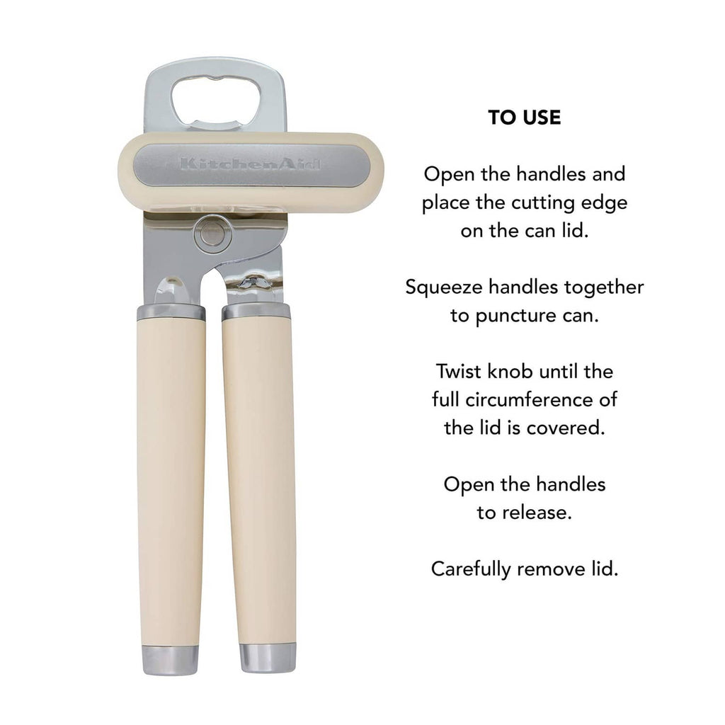 Almond cream can opener diagram with chrome cutting edge and knob