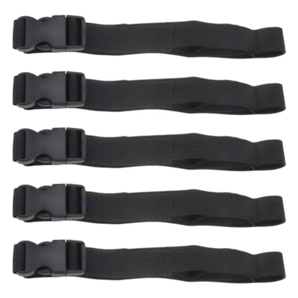 Set of five black nylon tie-down straps with quick-release buckle, adjustable length