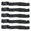 Set of five black nylon tie-down straps with quick-release buckle, adjustable length