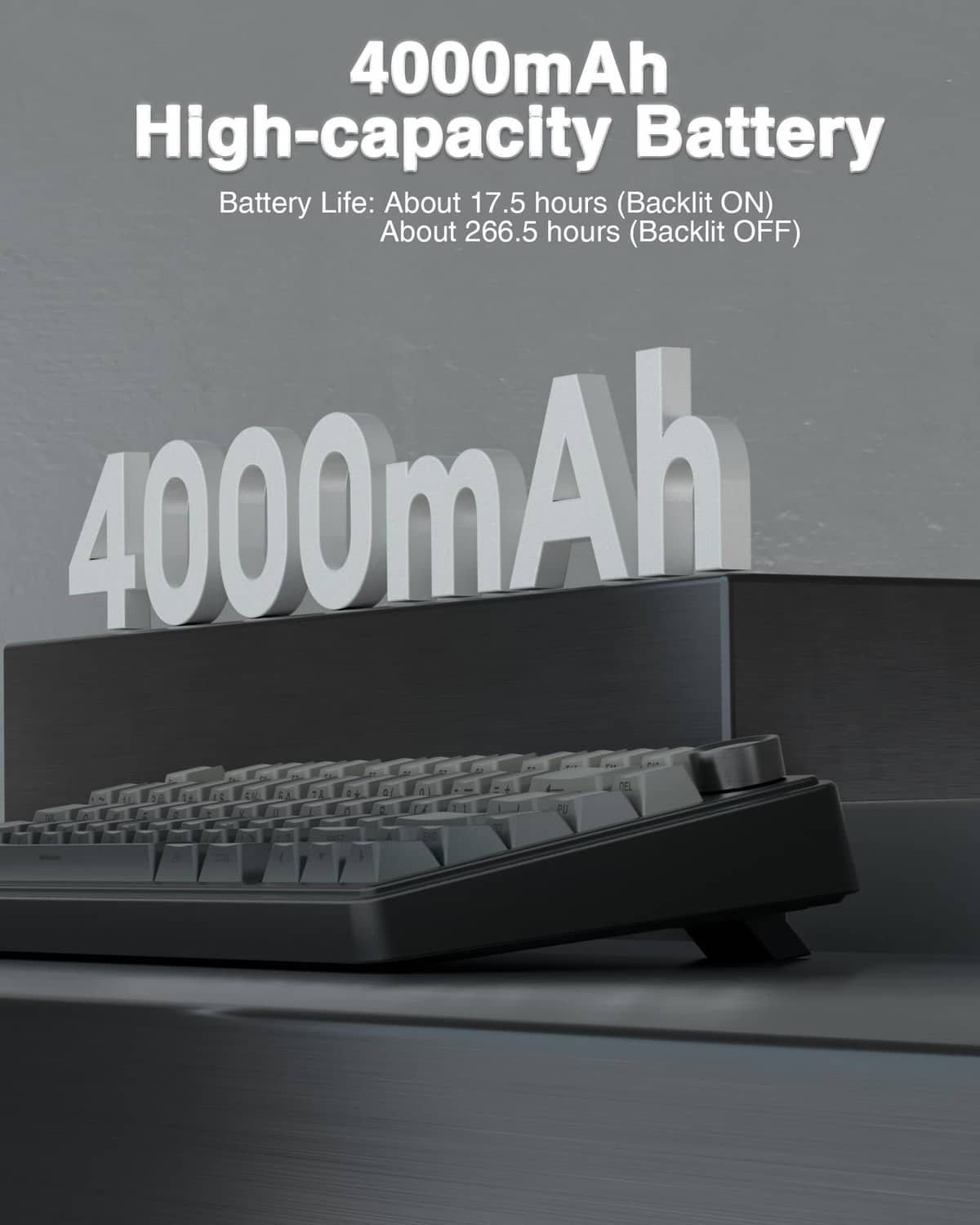 Black 75% mechanical keyboard side profile with dark keycaps and rotary knob