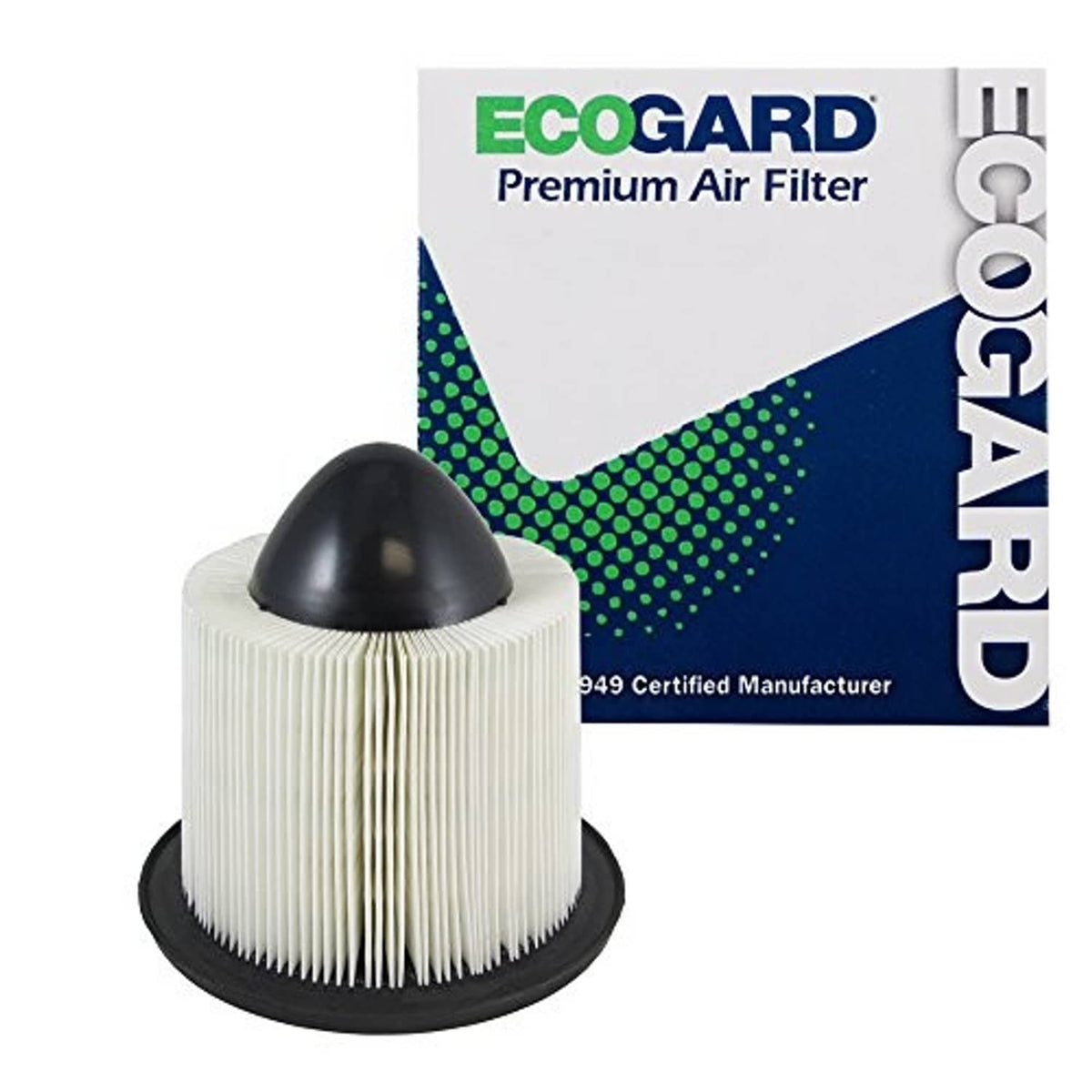 Premium engine air filter cartridge with pleated paper media and black base