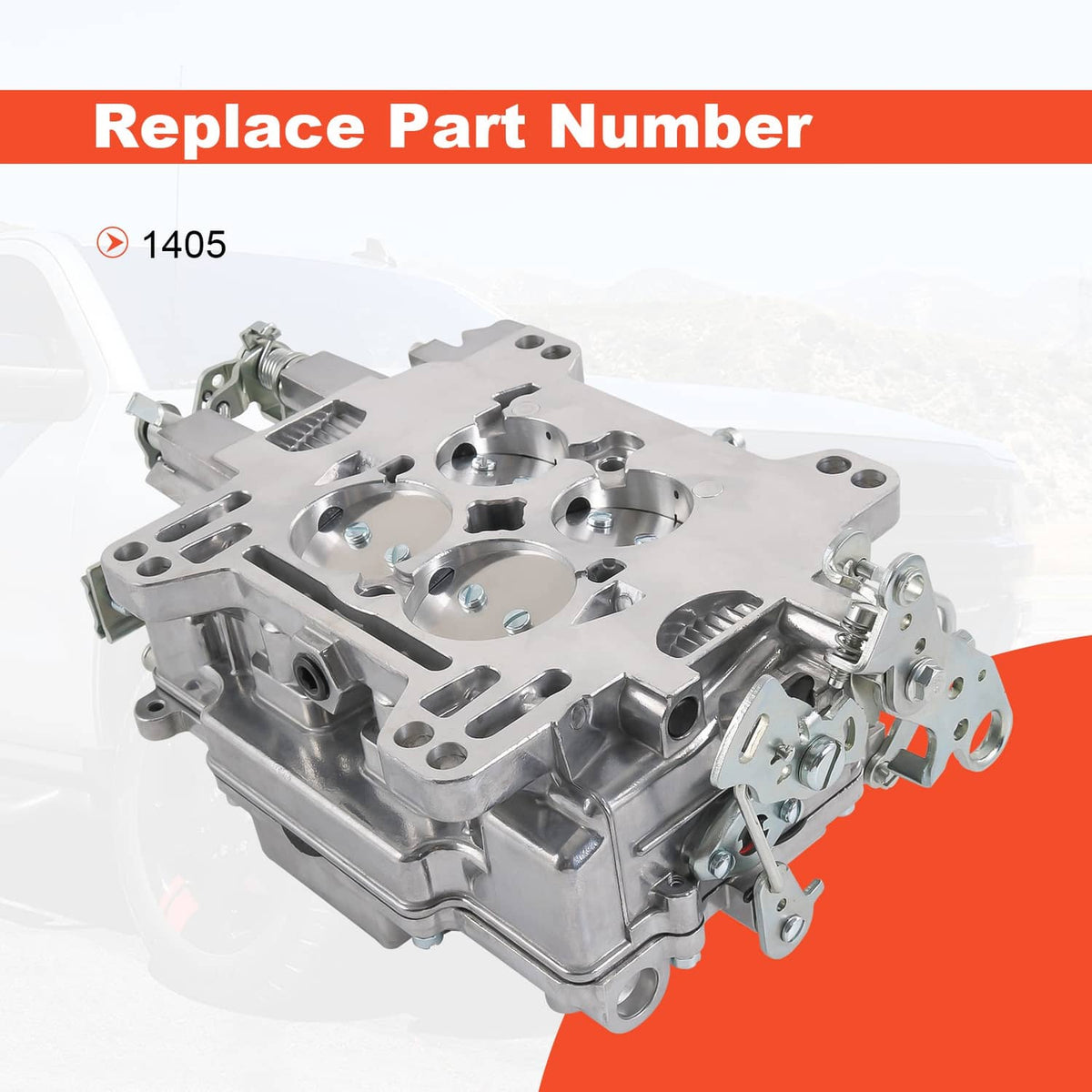 Square-bore carburetor with front linkage and silver aluminum body