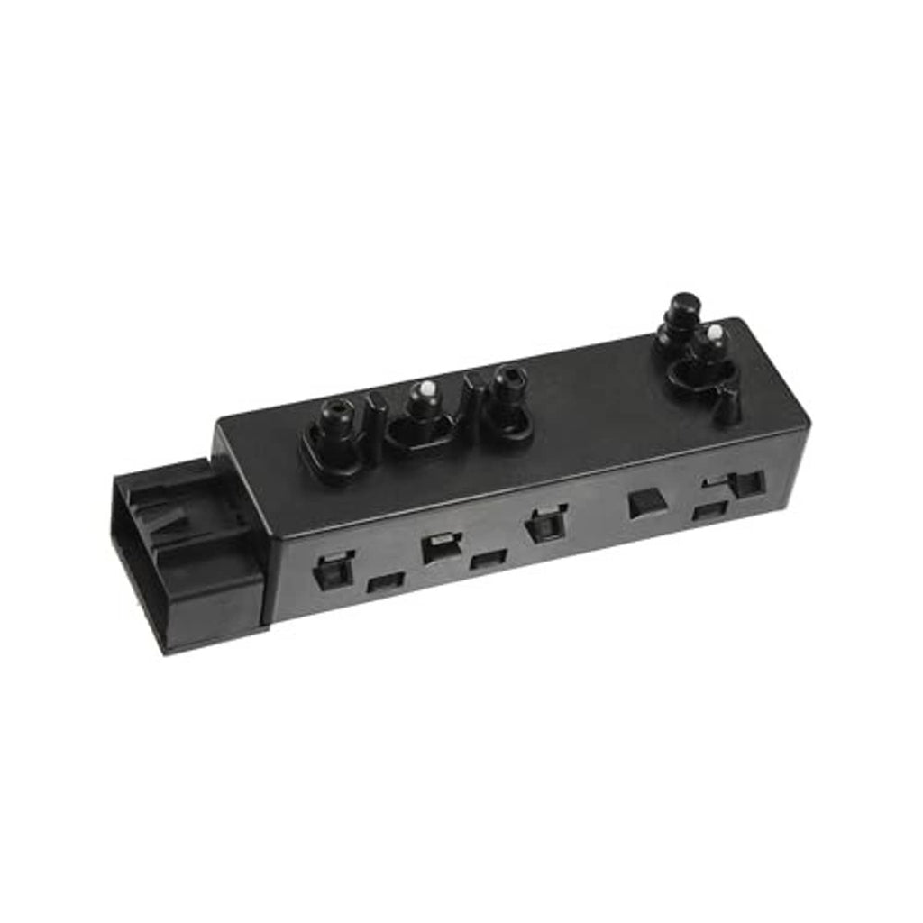 Black power seat switch control module angled view with knob buttons and row of ports