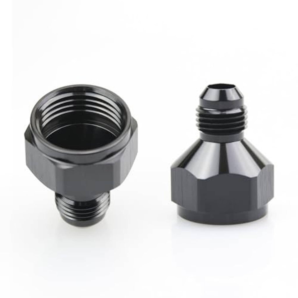 Aluminum AN reducer adapter with black O-ring, two-piece hex fitting set