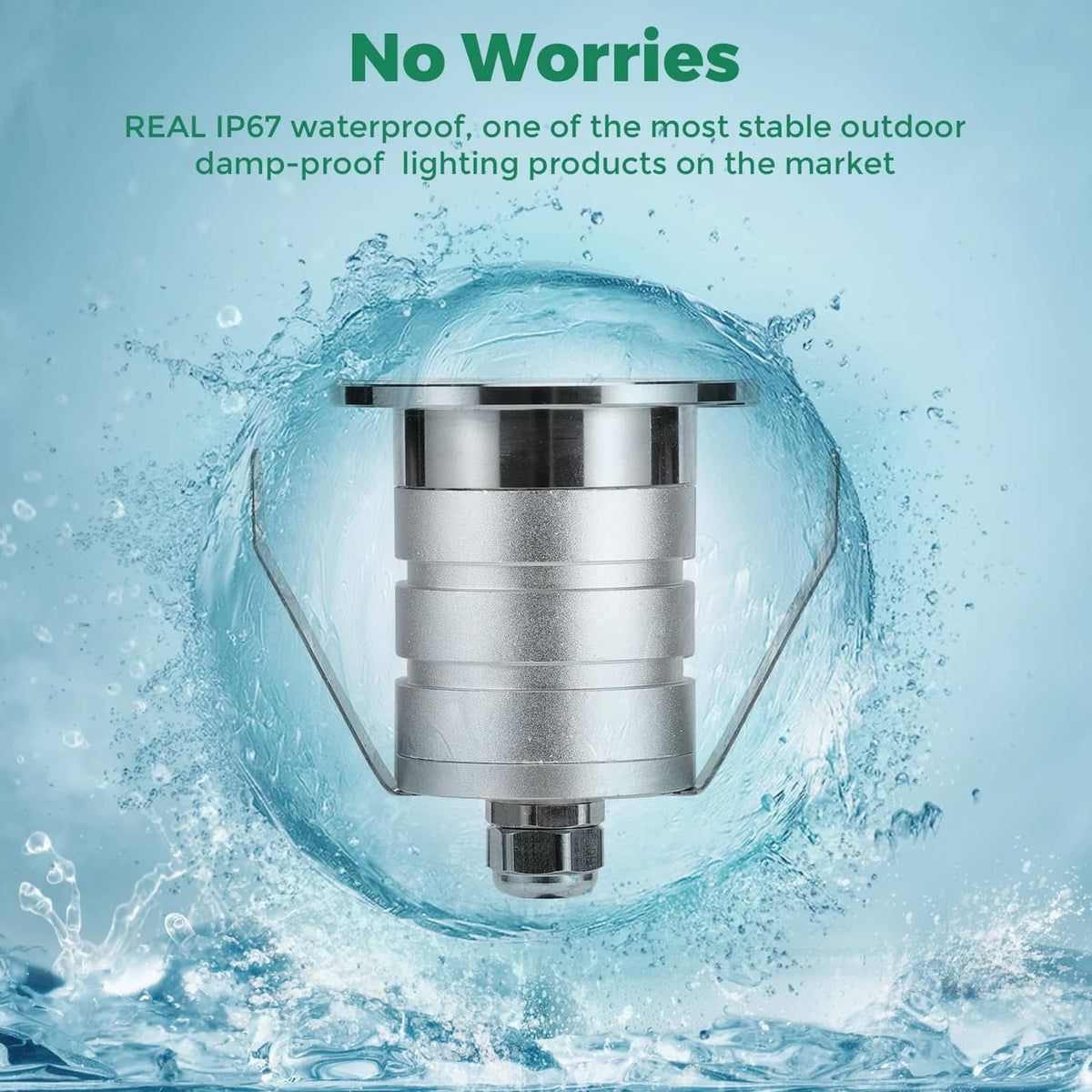 Recessed LED waterproof outdoor spotlight with round stainless steel lens housing and cable