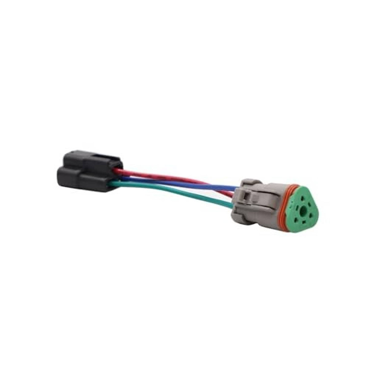 Switch conversion wiring harness with plug and green 3-hole connector, multicolor leads