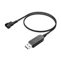 Braided USB male to 4-pin fan cable with black step-up connector and wired harness
