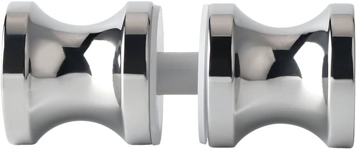 Polished chrome sliding shower glass door handle with two cylindrical grip knobs