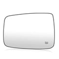 Heated side mirror glass, left driver view, curved rectangular with defrost symbol.