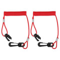 Pair of red coiled kill switch lanyards with black safety clips