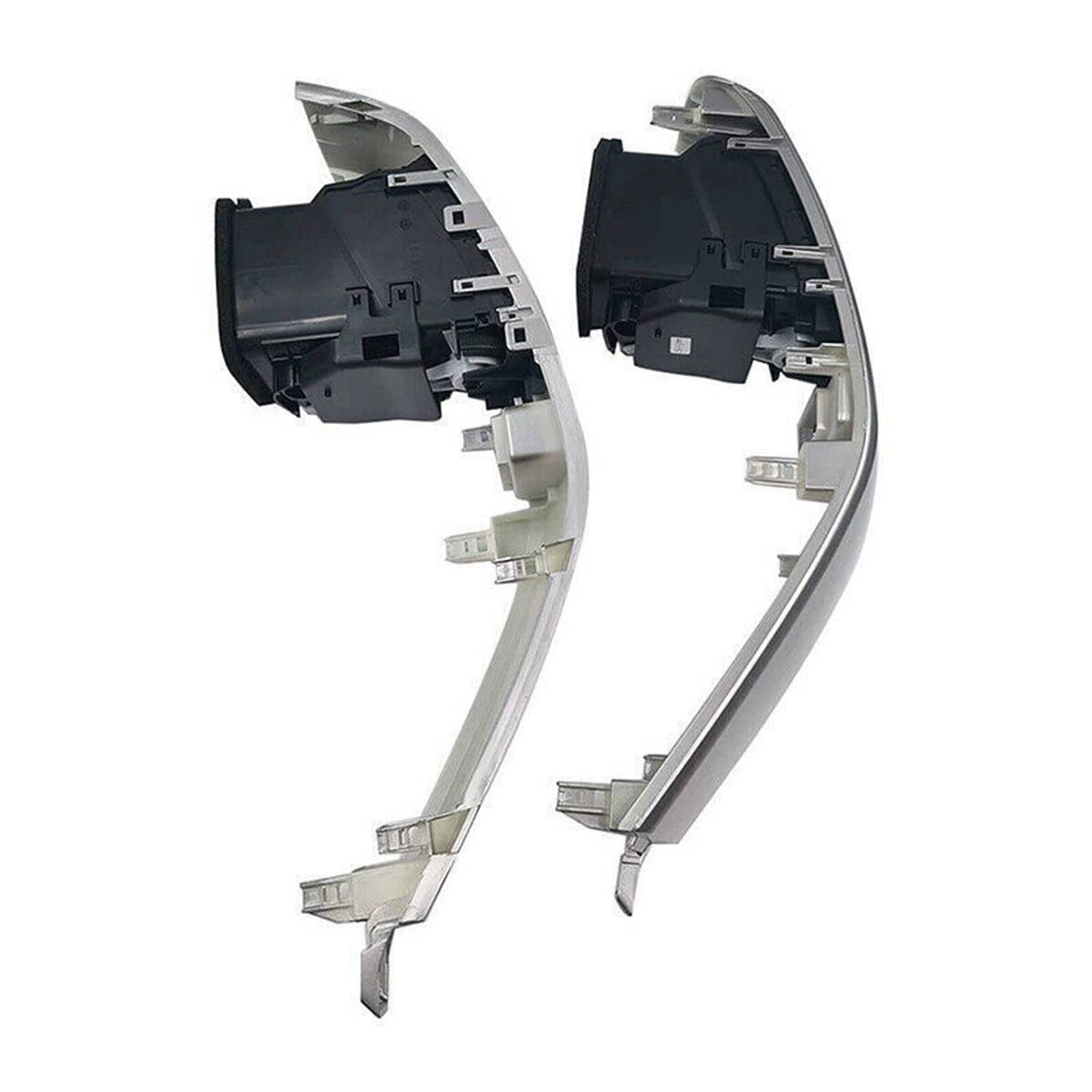 Car dashboard air vent trim panels, rear view with clips and connector openings