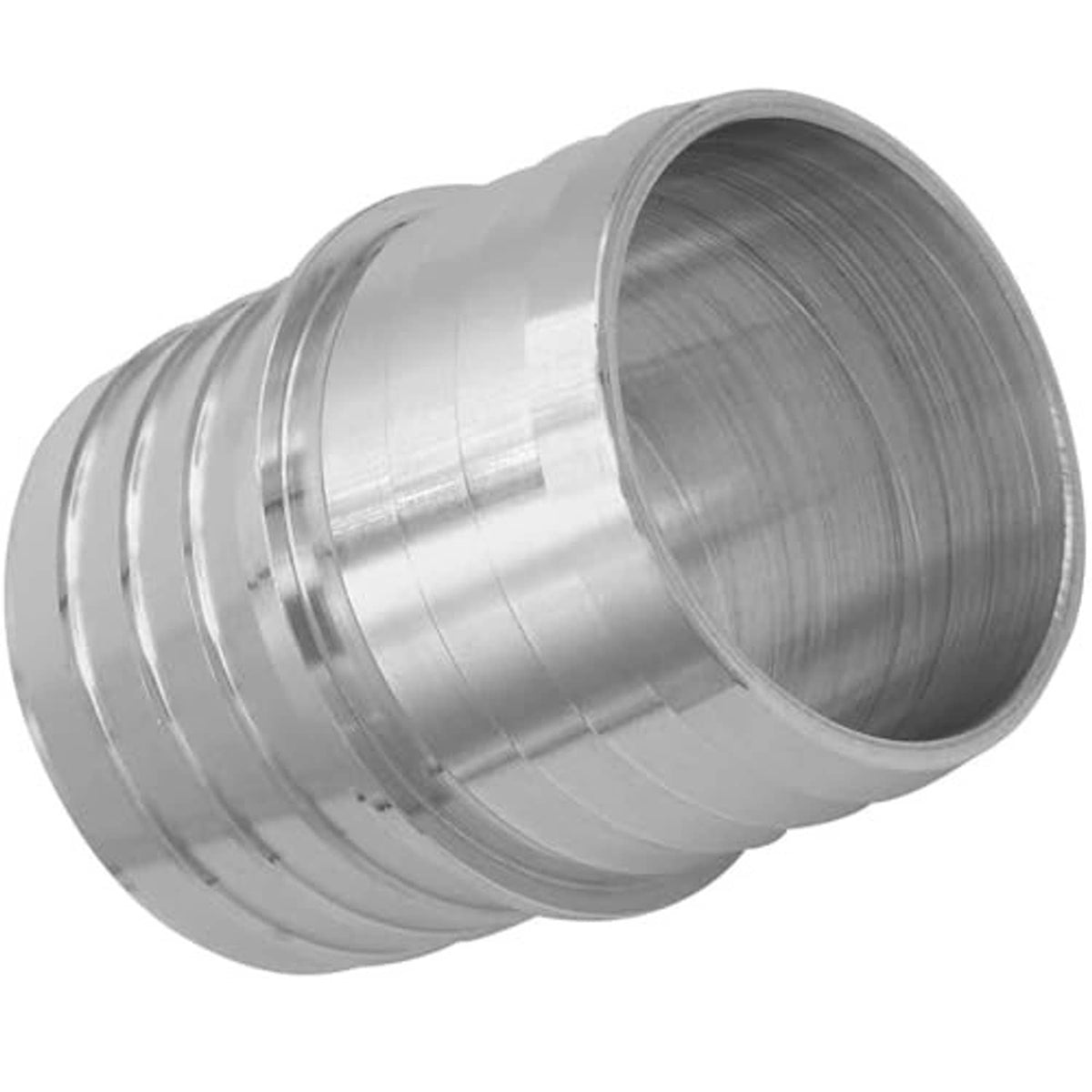 Stainless steel hose barb splice coupler adapter angled side with open bore