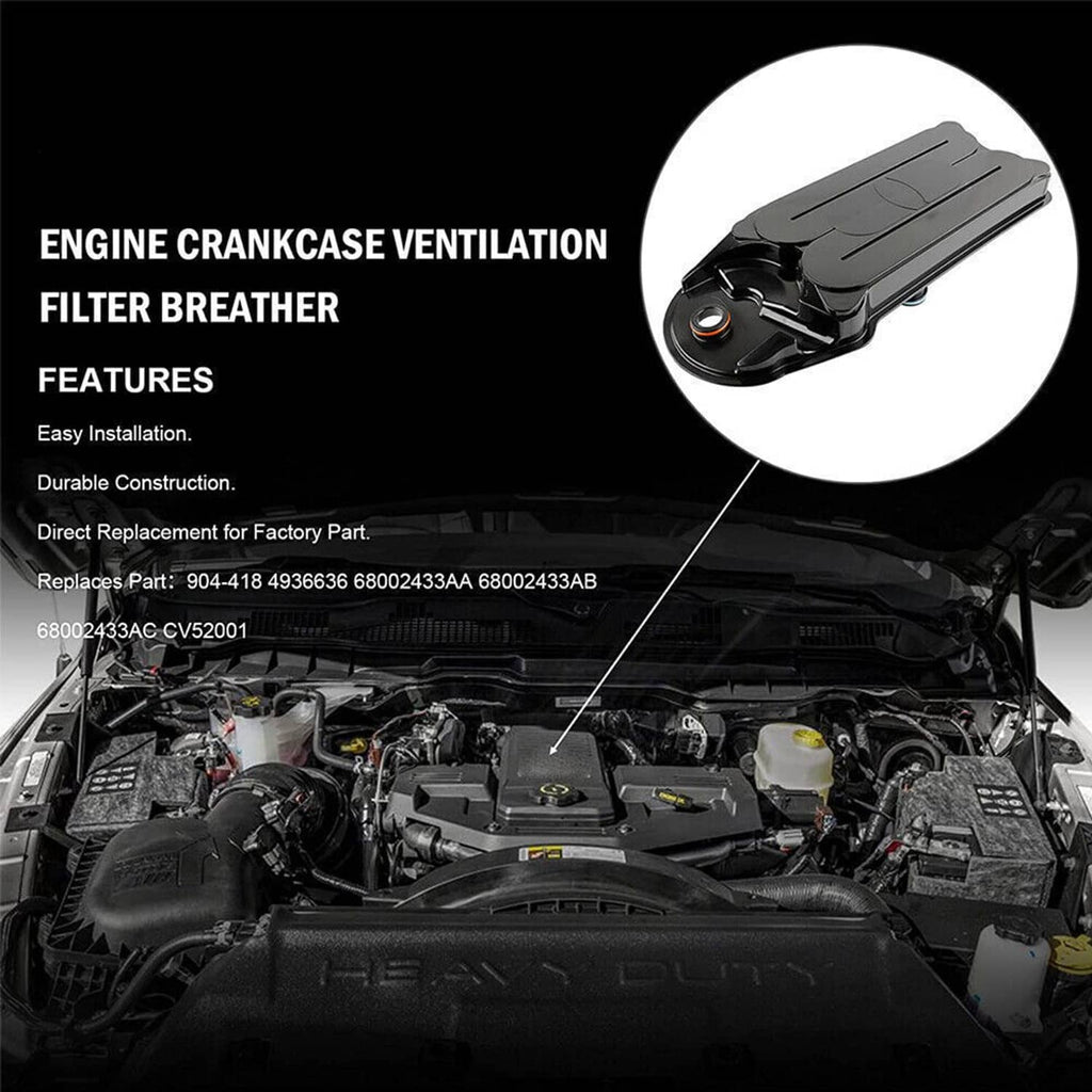 Engine crankcase ventilation filter breather element shown on black engine bay cover