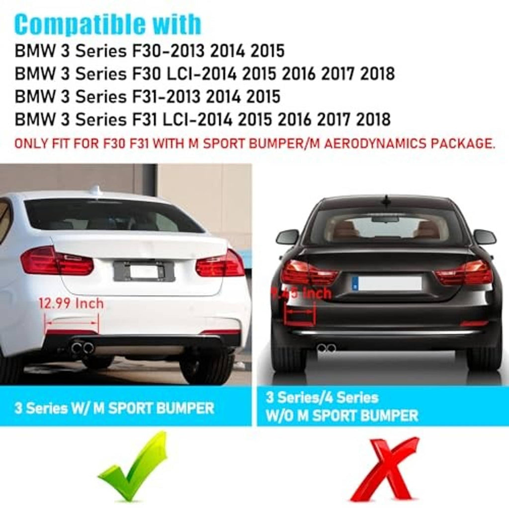 Red rear bumper reflector light strips shown on rear of BMW 3 Series