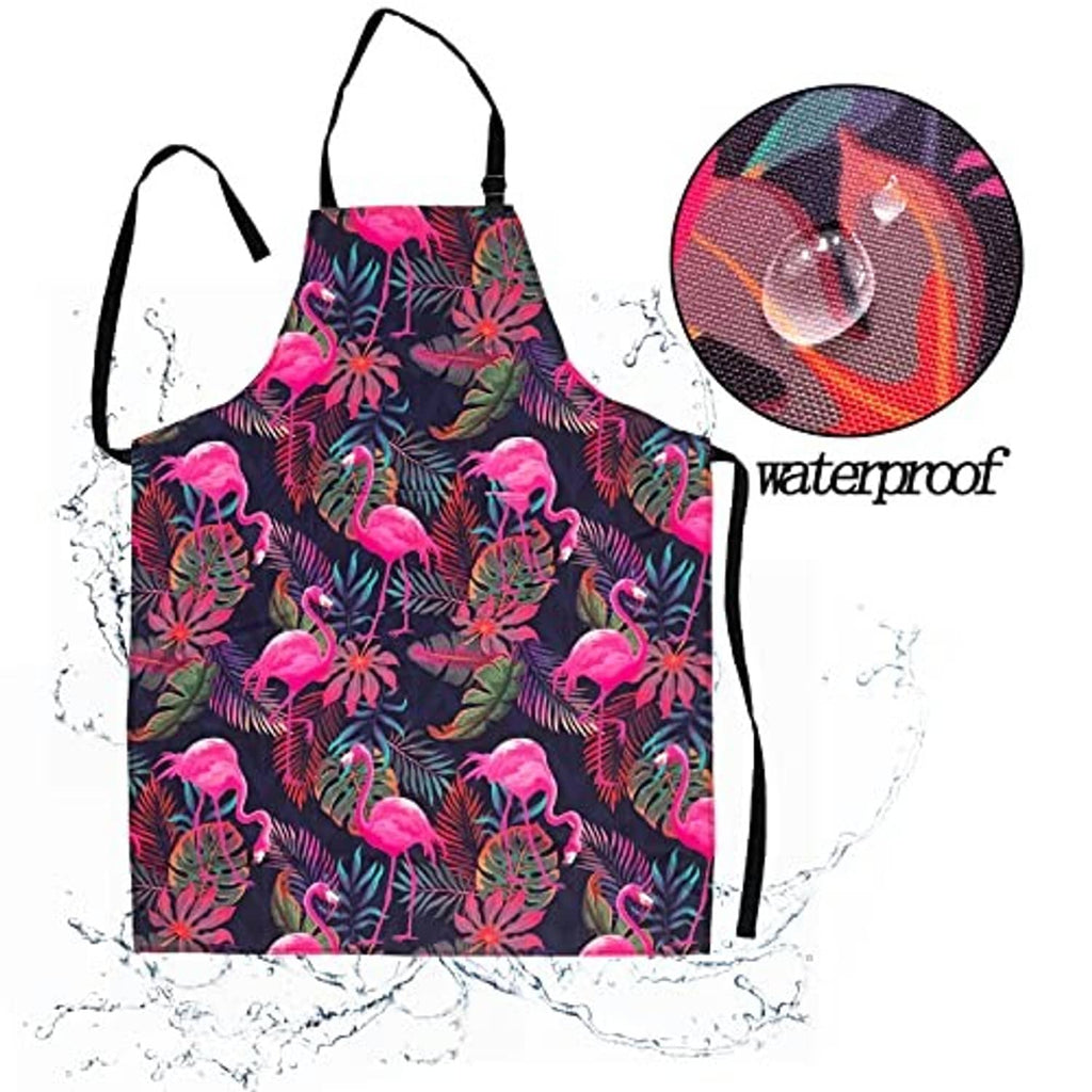 Flamingo waterproof bib apron with adjustable straps, splash-resistant fabric