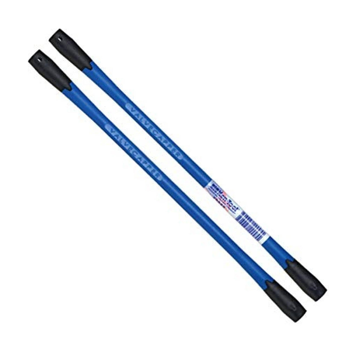 Pair of blue valve cap remover tools with black rubber end caps