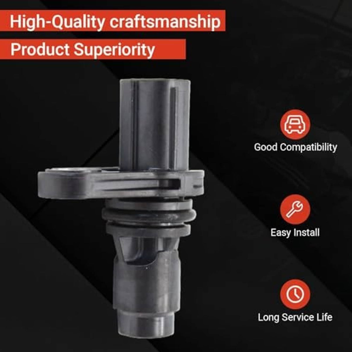 Camshaft position sensor with two-pin connector and cylindrical metal housing