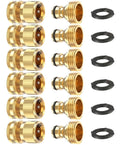 Brass garden hose quick-connect set with multiple couplers and black rubber seals