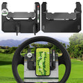 Golf cart steering wheel phone mount with black holder and clamp arms