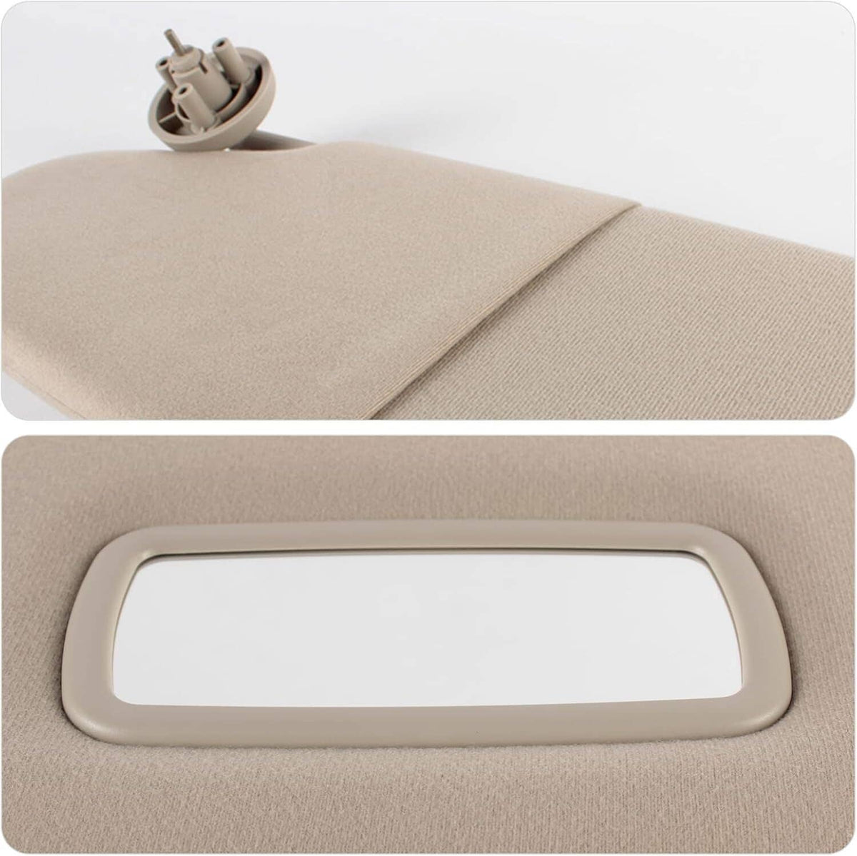 Beige sun visor panel with center cutout and smooth fabric texture