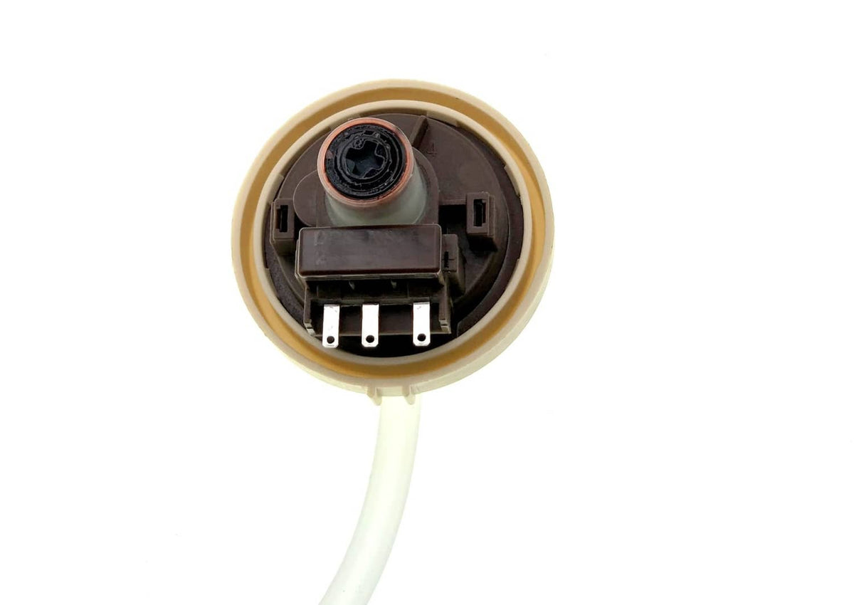 Washer pressure sensor assembly faceplate with central diaphragm and three pins
