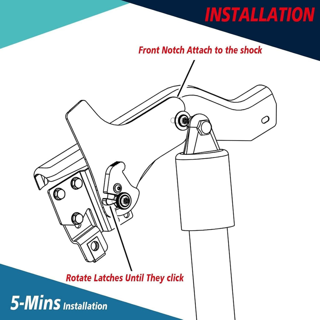 Sissy bar backrest installation diagram with latch and front notch attachment