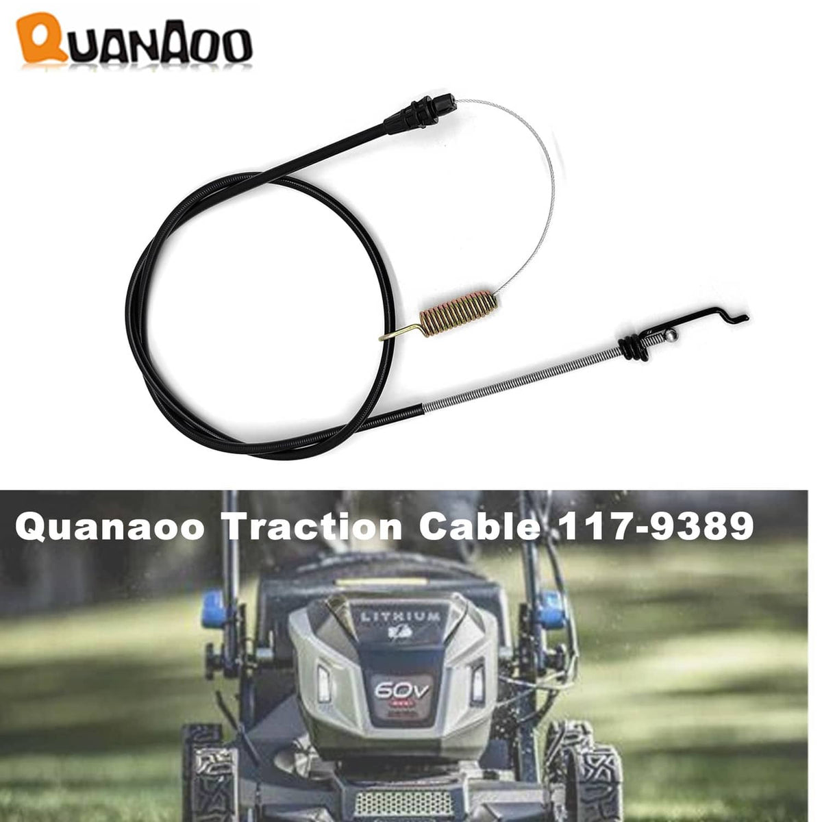 Black traction cable with spring tensioner, connectors, and PVC protective sleeve