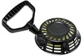 Black recoil starter assembly with pull handle and vented recoil housing