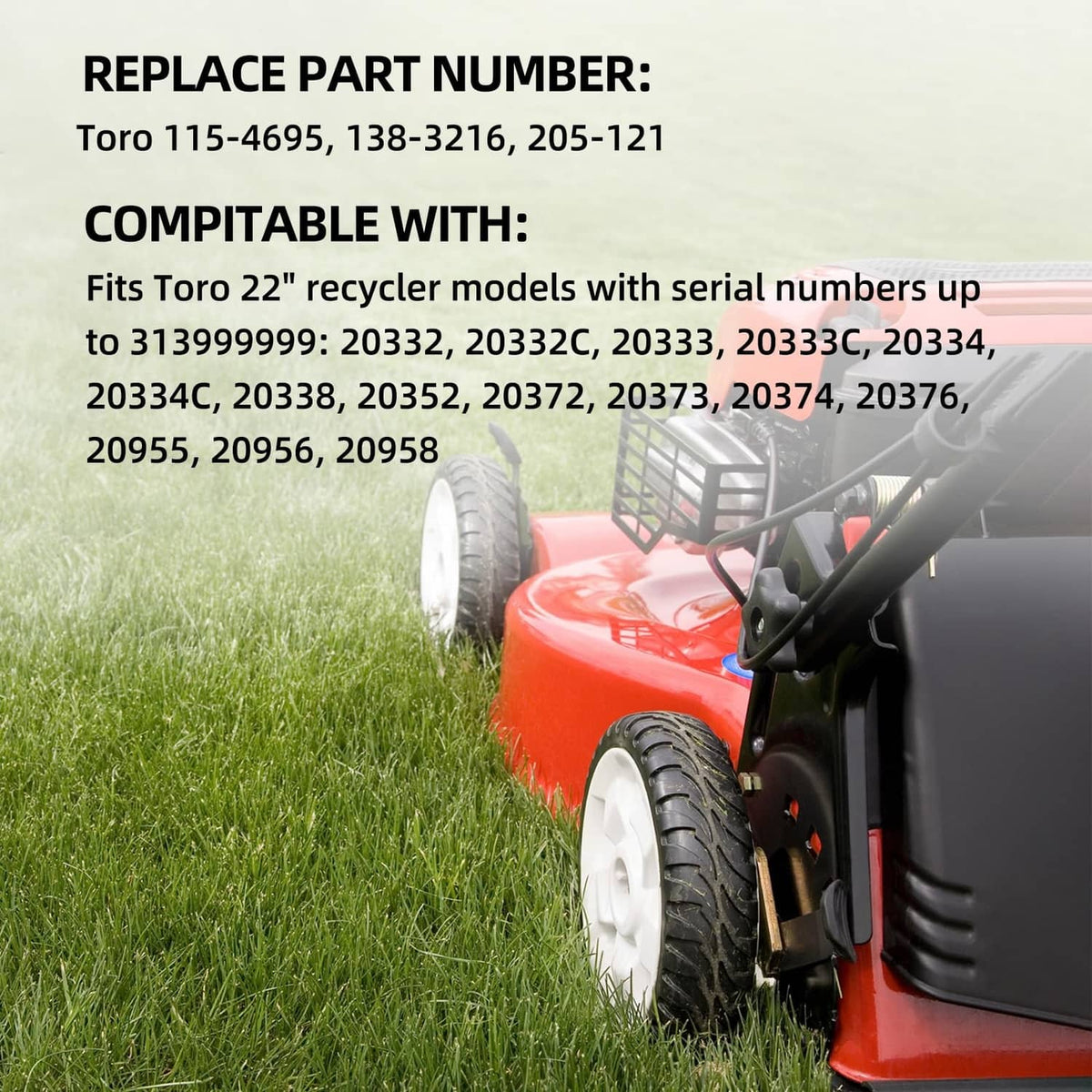 Replacement rear wheel with black tire, white rim, and black plastic gear hub