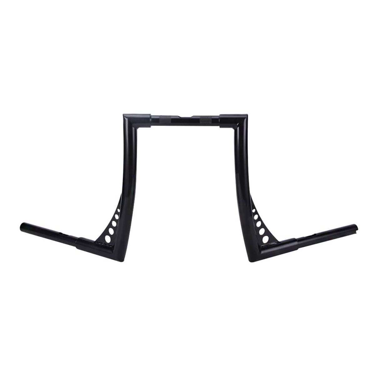 14 inch rise ape hanger handlebar bar, black metal with arched uprights and dot holes