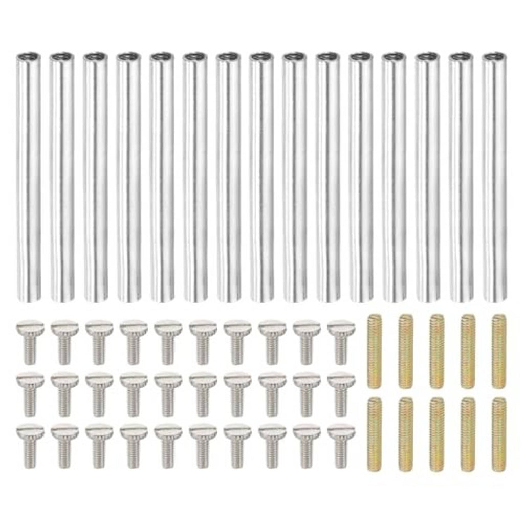 M4 coupling nuts kit with metal threaded rods and coupling nuts, neatly arranged in rows