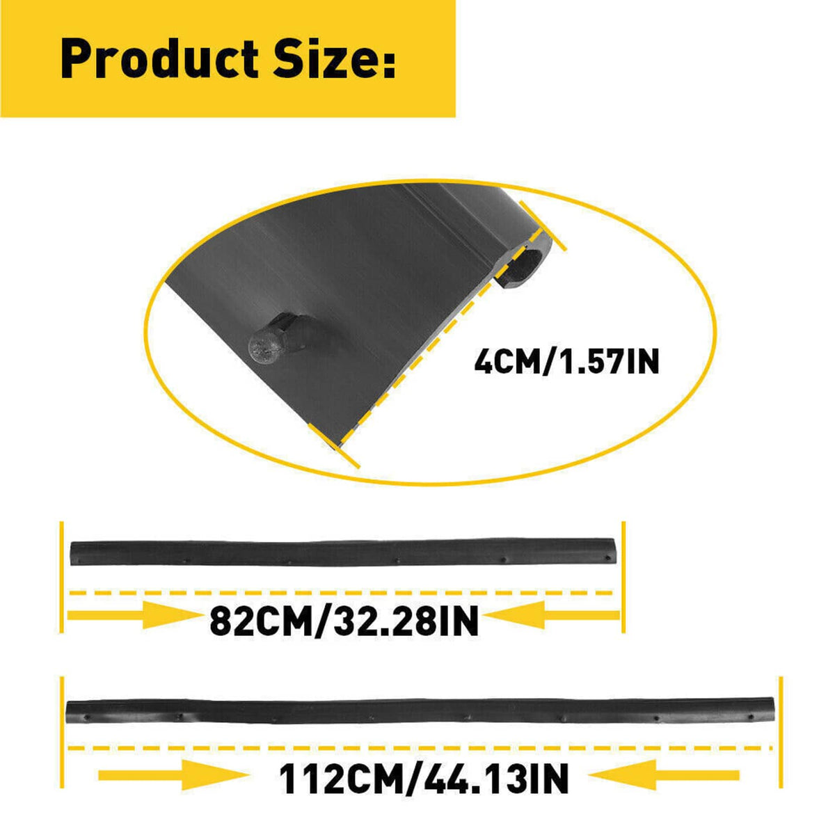 Door weatherstrip seal size diagram for black rubber strips with length measurements
