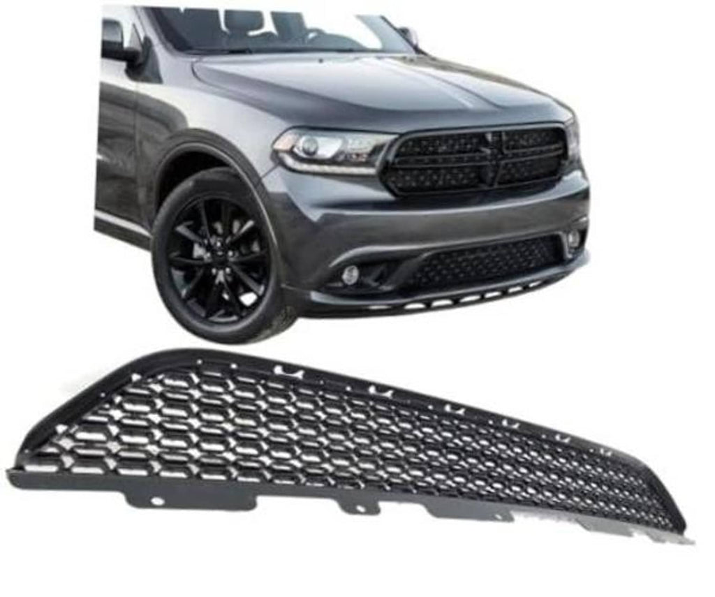 Black front lower grille insert with hex-pattern mesh and curved outer edge