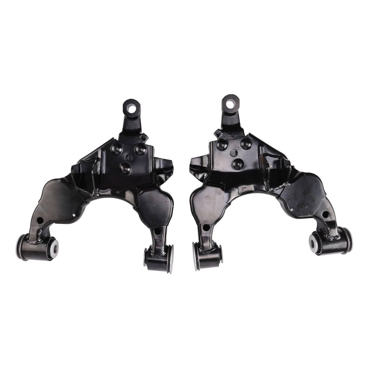 Front lower control arm assembly pair, black stamped arms with front ball joint mounts