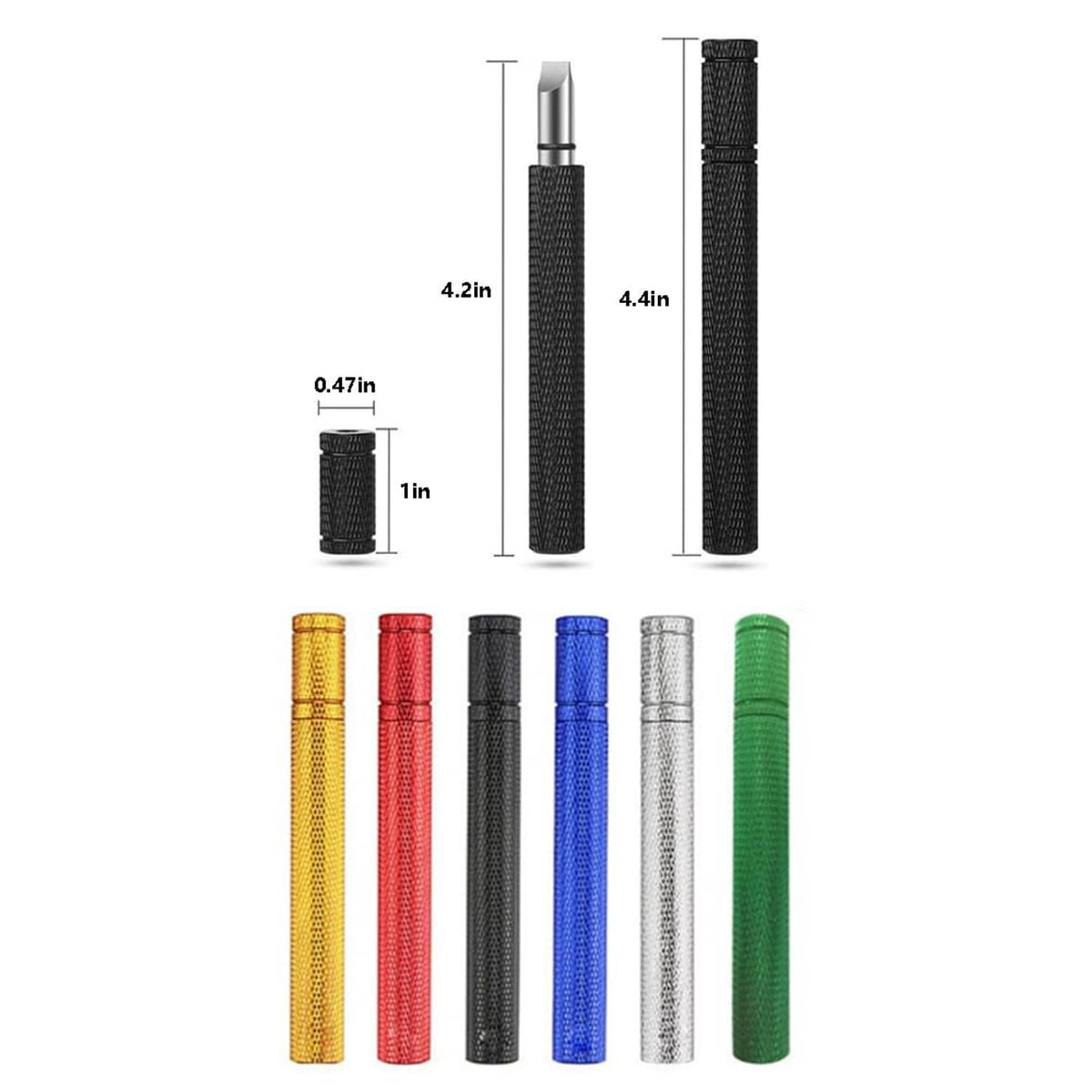Golf groove sharpener size chart with textured grips in multiple colors