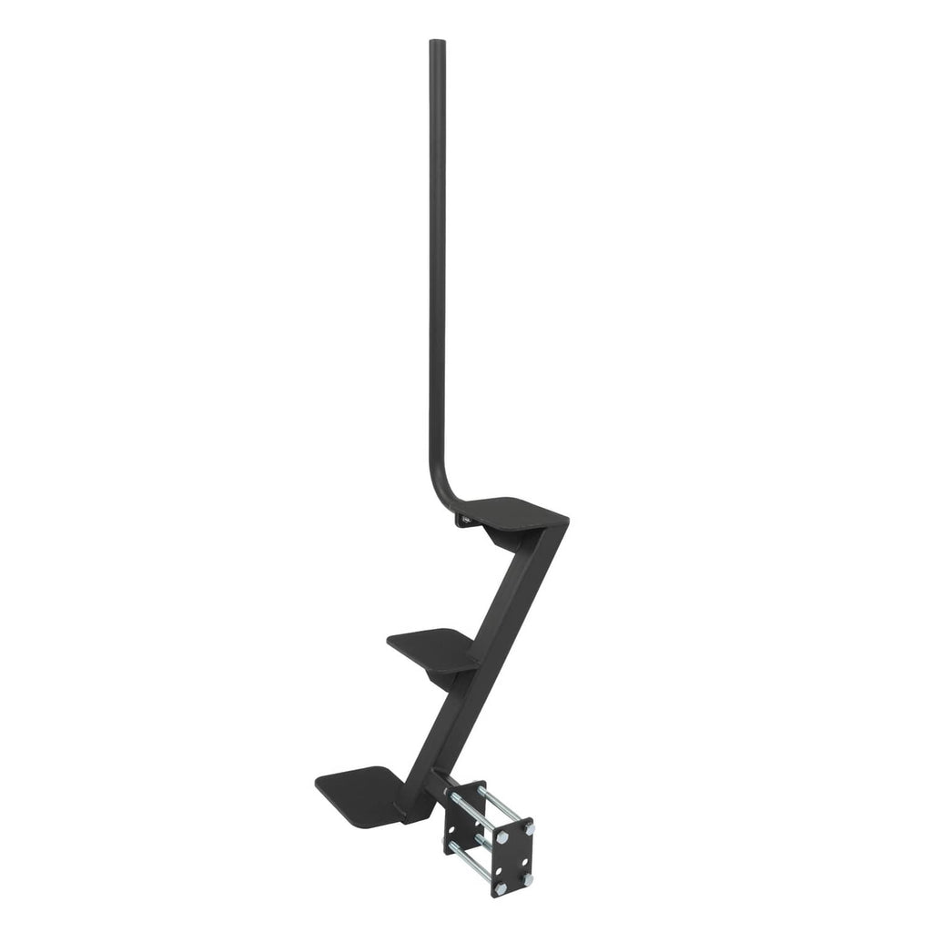 Black 3-step ladder for boat trailer tongue with curved handle and steel mounting